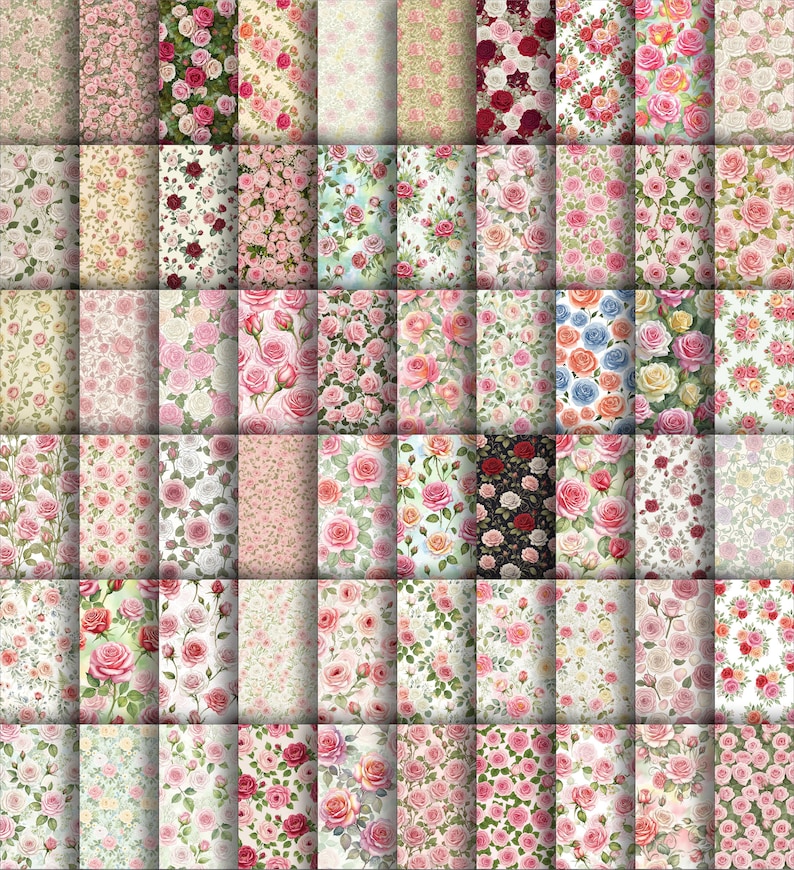 500+ Vintage Rose Digital Paper Bundle | Floral Seamless Patterns ...