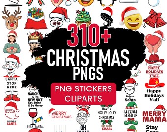 Christmas PNG Clipart Bundle, Holiday Stickers, Santa Emojis (Digital Download)