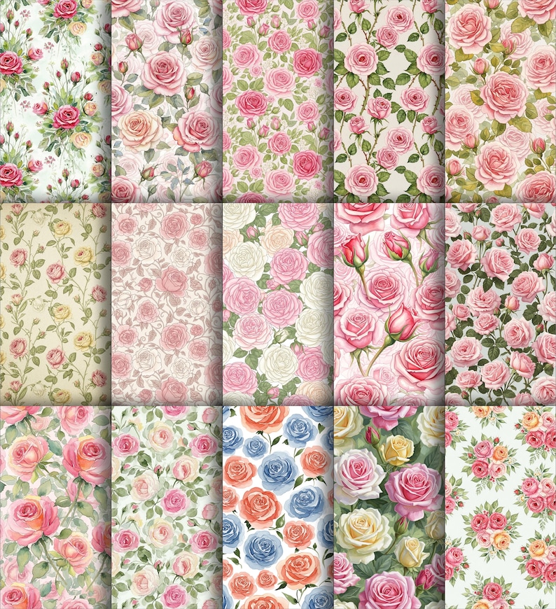 500+ Vintage Rose Digital Paper Bundle | Floral Seamless Patterns ...