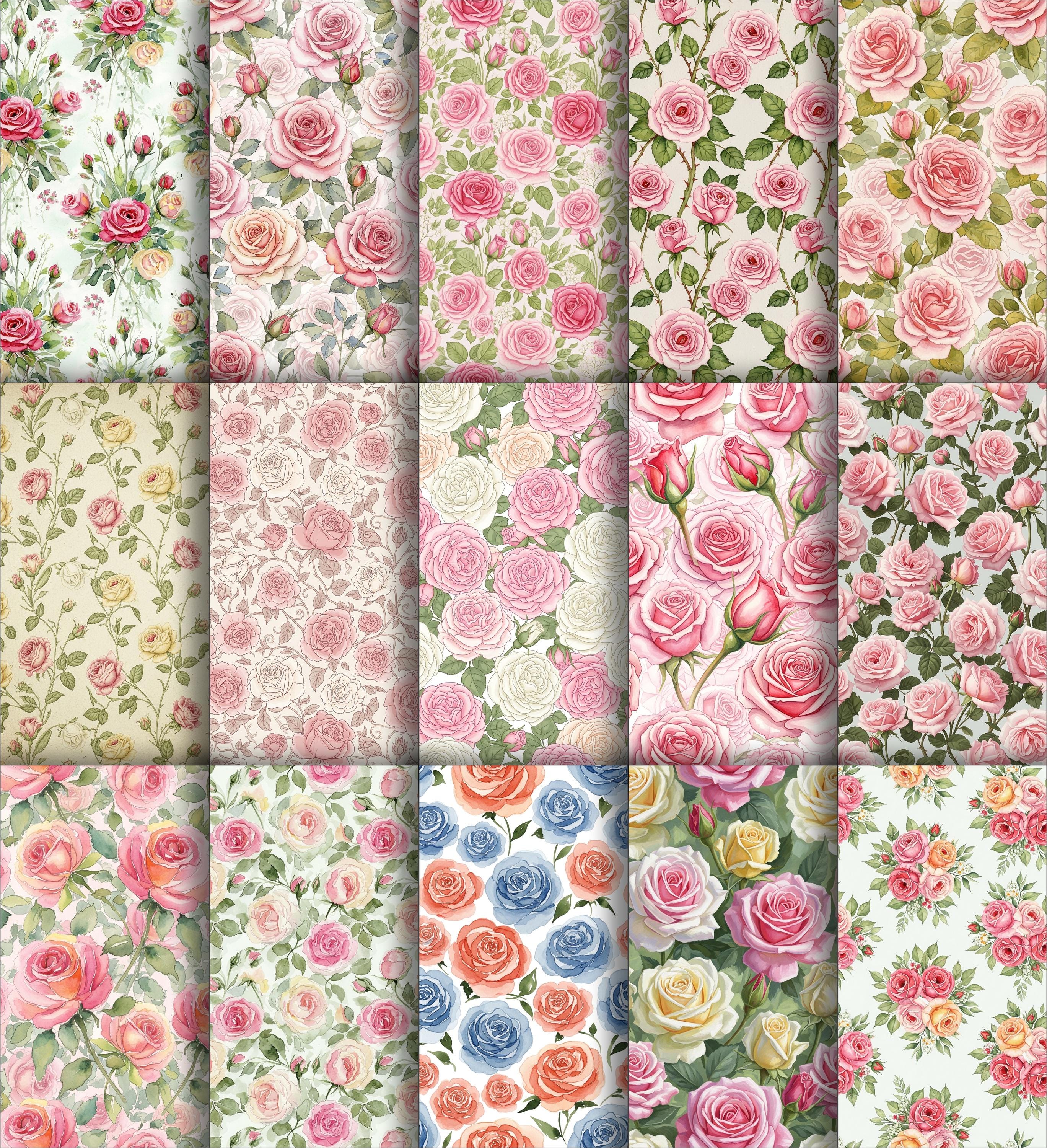 500+ Vintage Rose Digital Paper Bundle | Floral Seamless Patterns ...