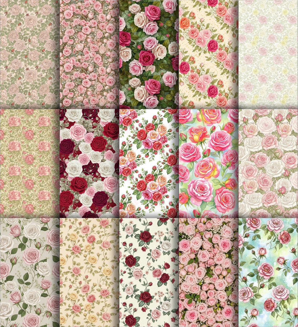 500+ Vintage Rose Digital Paper Bundle | Floral Seamless Patterns ...
