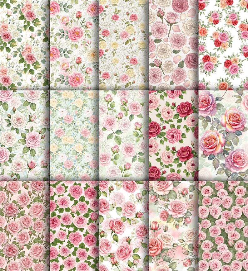 500+ Vintage Rose Digital Paper Bundle | Floral Seamless Patterns ...