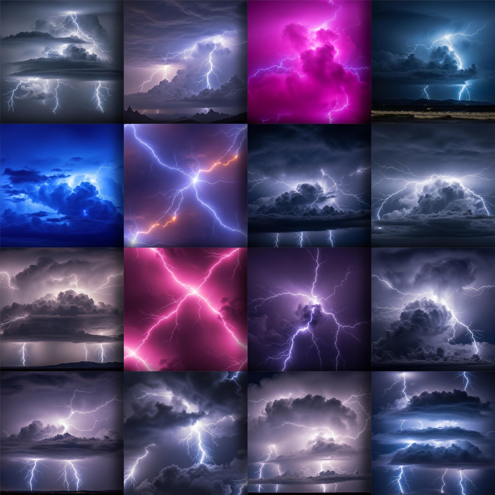 414 Lightning Storm Digital Paper Pack, Thunder Cloud Background Bundle ...