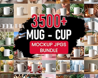 Mockupbundel van 3500+ mok, JPG-levensscènes koffiekopje en theekop
