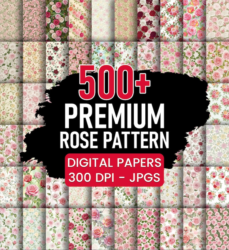 500+ Vintage Rose Digital Paper Bundle | Floral Seamless Patterns ...