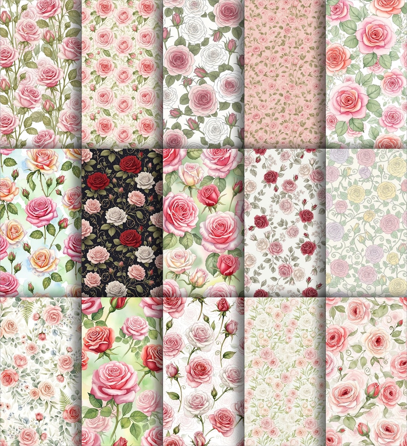 500+ Vintage Rose Digital Paper Bundle | Floral Seamless Patterns ...