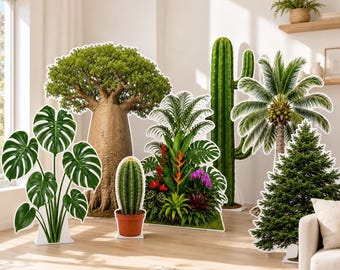 Realistic Plant Cardboard Cutout, Life Size Baobab Tree, Palm Tree, Cactus Standee for Safari Jungle Party Decor, African Savanna Theme Art