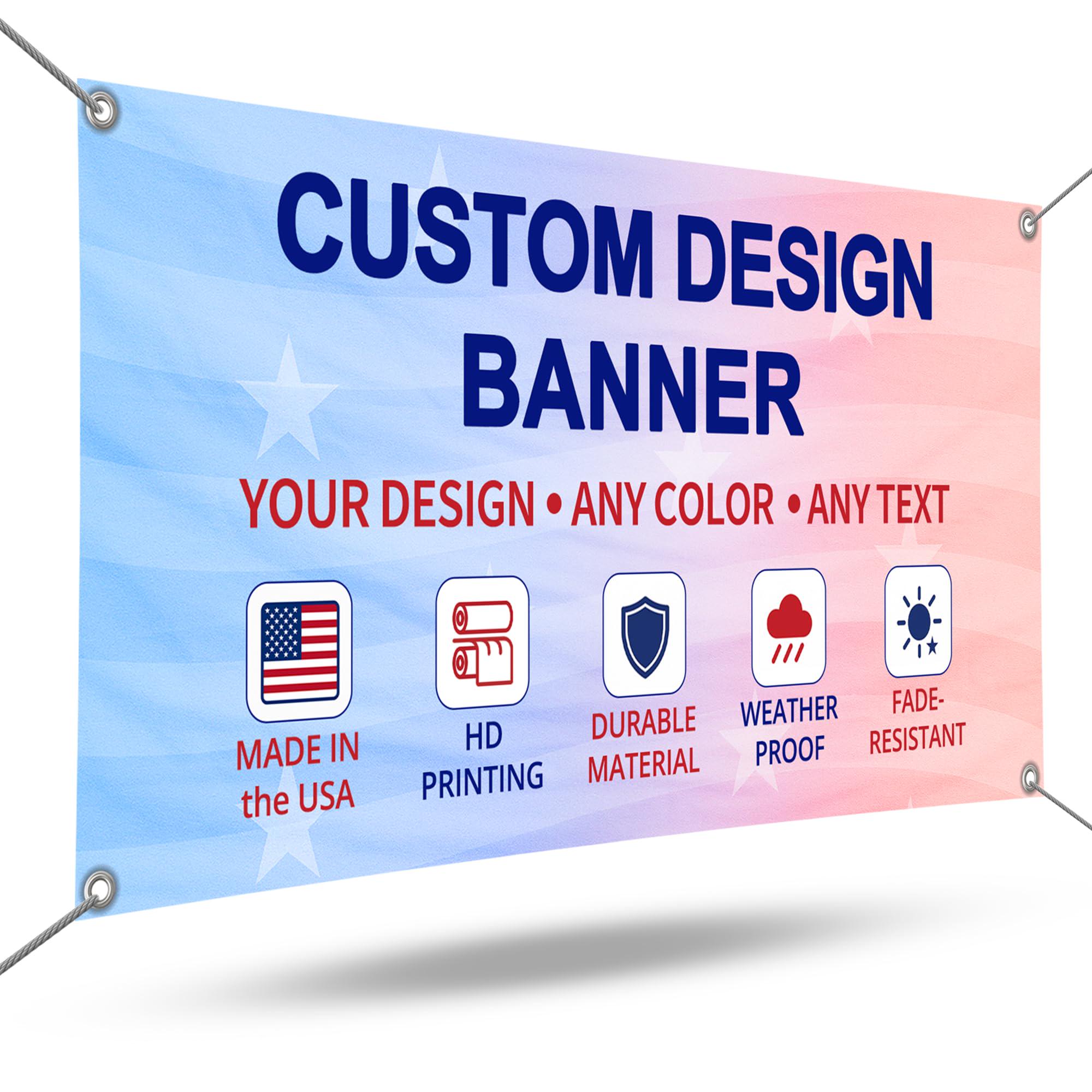 Custom Vinyl Banner, Personalized Outdoor Sign for Business, Events & Parties, Full Color Print with Grommets