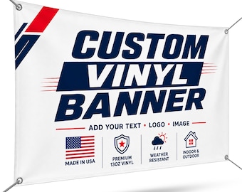Custom Vinyl Banner, Personalized 13oz Vinyl Sign with Grommets, Waterproof Outdoor Indoor Advertising Poster, Business Birthday Grad Party