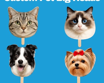 Custom Pet Big Head Cutout, Face on a Stick Photo Prop, Dog Cat Portrait for Wedding, Birthday Party, Bachelorette, Graduation Gift