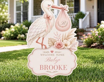 Custom Baby Stork Yard Sign, 3ft Personalized Newborn Announcement, Welcome Home Baby Boy Girl Prop, Waterproof Lawn Decor with H-Stake