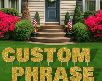 Custom Yard Letters 20 Inch, Personalized Lawn Signs with Stakes, Gold Sparkle Outdoor Decor for Happy Birthday, Graduation, Baby Shower