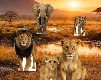 Safari Animal Cardboard Cutout Life Size Elephant Giraffe Lion Standee for Jungle Birthday Party Wild One Baby Shower Prop, Zoo Decor