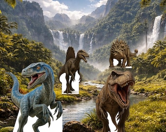 Realistic Dinosaur Cardboard Cutout Life Size T-Rex Raptor Standee for Jurassic Birthday Party Three Rex Decor, Dino Room Wall Art
