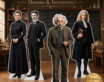 STEM Scientist Inventors Cardboard Cutout, Life Size Albert Einstein Nikola Tesla Standee, Physics Teacher Gift, Science Classroom Decor