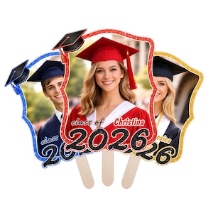 Custom Face Fans With Wooden Handle, Graduation Big Head Cutout, Personalized Photo Paddle, Class of 2026 Senior Party Favor