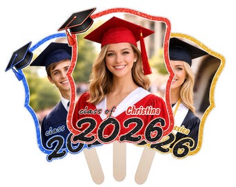 Custom Face Fans With Wooden Handle, Graduation Big Head Cutout, Personalized Photo Paddle, Class of 2026 Senior Party Favor