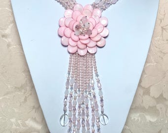 Joan Rivers Classics Pink Faux Pearl Floral Necklace: 1990s Statement Jewelry