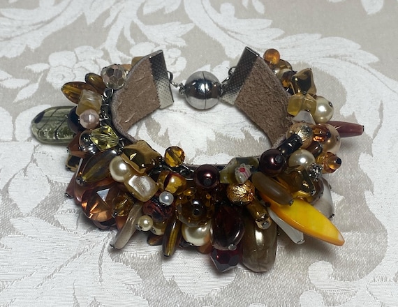 Vintage Amber Glass Beaded Bracelet: Chunky Eclectic Charm
