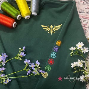 Embroidered Zelda Tears of the Kingdom Sweatshirt, Gift for Gamer, Hylian Crest & Element Symbols Hoodie, Zelda Gamer Shirt, Nintendo Fan