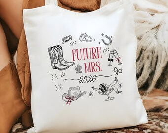 Future Mrs. 2026 Tote Bag, Western Cowgirl Wedding Party Favor, Country Bride Bachelorette