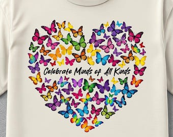 Autism Awareness PNG | Neurodiversity Butterflies Design| Celebrate Minds of All Kinds PNG, 200 Mental Health Matters (Digital Download)