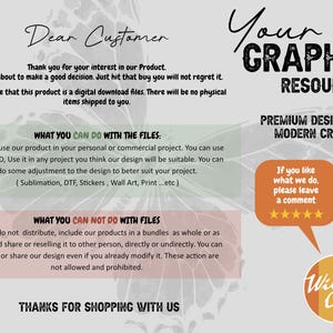 May include: A digital download graphic design resource with text that reads "Your Graphic Resources" and "Premium Design for Modern Crafting Needs." The image includes a customer message and usage guidelines.