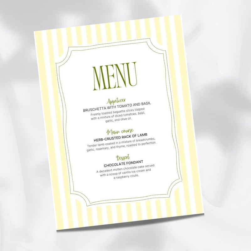 Yellow Striped Menus Download - Etsy Norway