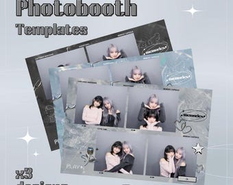 Modello per Photobooth digitale (4 x 6 pollici) - Colori blu e grigio a tema Y2K / Striscia per Photobooth stampabile personalizzabile / File PNG + PSD