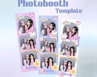 Modello per Photo Booth digitale - Colori rosa, viola e bianco carini ed estetici / Striscia per Photo Booth personalizzabile e stampabile / File PNG + PSD