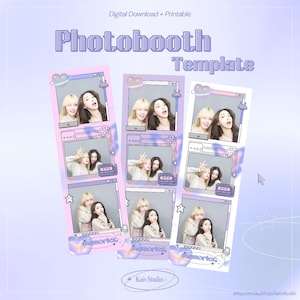 Può includere: Un modello digitale per fototessera con un design lilla chiaro e bianco. Il modello presenta tre strisce fotografiche con immagini di due donne. La parola "memories" è scritta in fondo a ogni striscia.