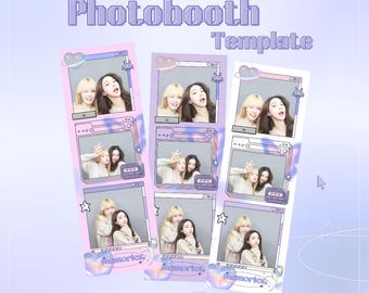 Modello per Photo Booth digitale (2x6) – Colori estetici Y2K rosa, viola e bianco / Striscia per Photo Booth stampabile personalizzabile / File PNG + PSD