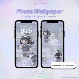3D Angel Cyber Girl Phone Wallpaper iOS Android | Cute Kawaii Lockscreen + Homescreen | Digital Download Aesthetic Background iPhone Android