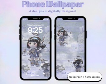 Sfondo per telefono 3D Angel Cyber Girl iOS Android / Carino Kawaii Lockscreen + Homescreen / Download digitale Sfondo estetico iPhone Android