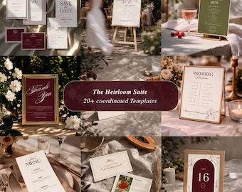 The Heirloom Collection | Burgundy Wedding Invitation Suite Bundle | Old Money Vintage Canva Templates (Digital Download)