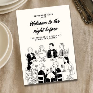 Uitnodiging repetitiediner | Bewerkbare Welcome to the Night Before-uitnodiging | Canvassjabloon