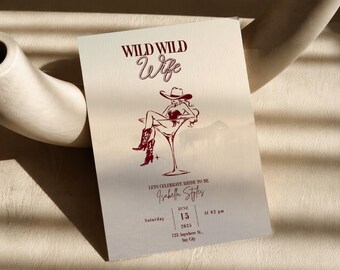 Invitation de bachelorette d'épouse sauvage | de cow-boy d'enterrement de vie de jeune fille | Soirée Bach Western | Modèle de toile modifiable | Téléchargement numérique