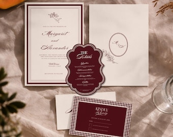 The Heirloom Collection | Editable Burgundy Wedding Invitation Suite | Vintage Baroque Old Money Style (Digital Download)