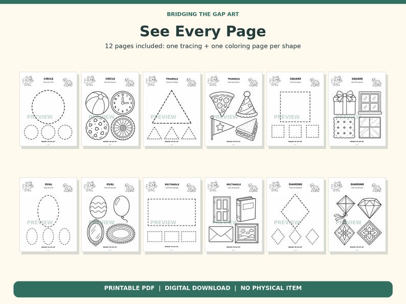 Preschool Shapes Worksheets, 12 Tracing & Coloring Pages, Printable ...