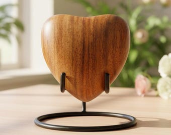 Urna funeraria de madera de palisandro hecha a mano con forma de corazón / Pequeña urna conmemorativa de madera