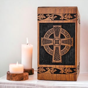 Personalized Rosewood Cremation Urn with Cross: Handcrafted Memorial Box
