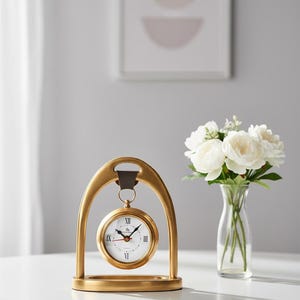 Horloge de bureau vintage dorée, chiffres romains, décoration de cheminée silencieuse