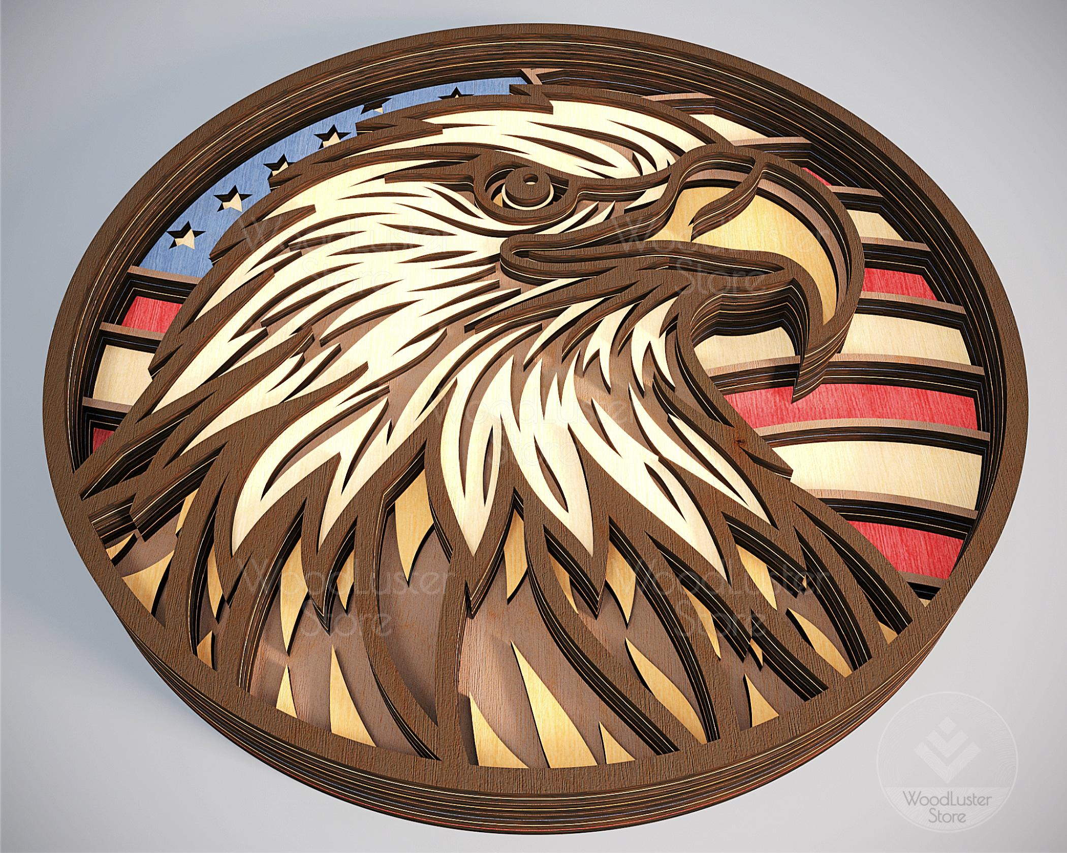 Layered Eagle SVG With American Flag, Laser Cut File Multi-layer Eagle ...