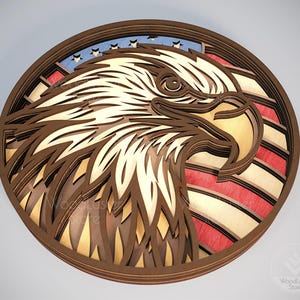 Layered Eagle SVG With American Flag, Laser Cut File Multi-layer Eagle ...