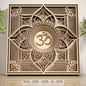 Om Mandala Layered SVG Laser cut file 3D Mandala Svg for Cricut, Glowforge Svg Multilayer Mandala Sacred Geometry Wall Art
