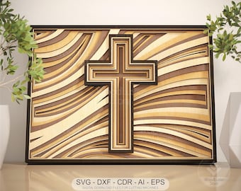 Archivo SVG de cruz cortada con láser en capas, cruz cristiana 3D, Cricut: signos religiosos, decoración espiritual para el hogar, archivos de corte de arte de pared CNC