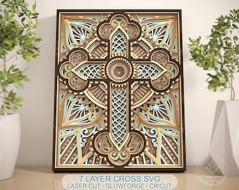 Layered Cross SVG | 7-Layer Ornate Christian Wall Art (Digital Download)