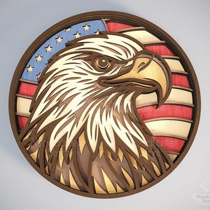 Layered Eagle SVG With American Flag, Laser Cut File Multi-layer Eagle ...