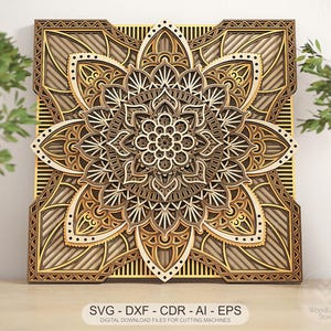 Mandala SVG-Design für Laserschneiden, Mandala-Wand-Kunst-Vallon-Dateien für CNC Glowforge Decor, MultiLayer Schablone Digitaler Download