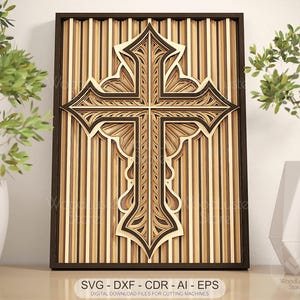 Layered Cross SVG file for Laser Cut Religious Wall Art Multilayer Cross SVG for Cricut, 3d Layer Glowforge Cross